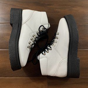 By Far Women's Size 38 / US 8 White 45mm Leo Grained Leather Ankle Boots Lace Up